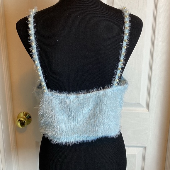 Chicme Powder Blue Women’s Eyelash Sweater Set Bandeau & V-Neck Cardigan XL NEW - Picture 6 of 7